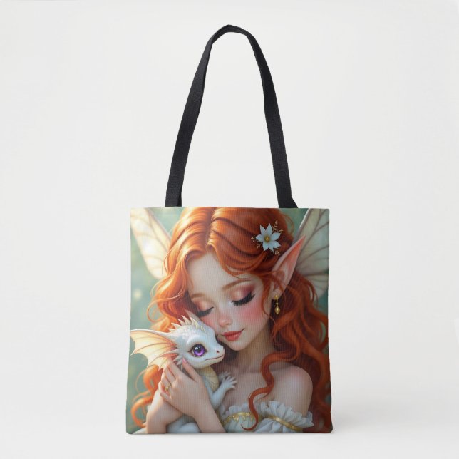 Bolsa Tote Fada Vermelha Bonita com Dragão (Frente)