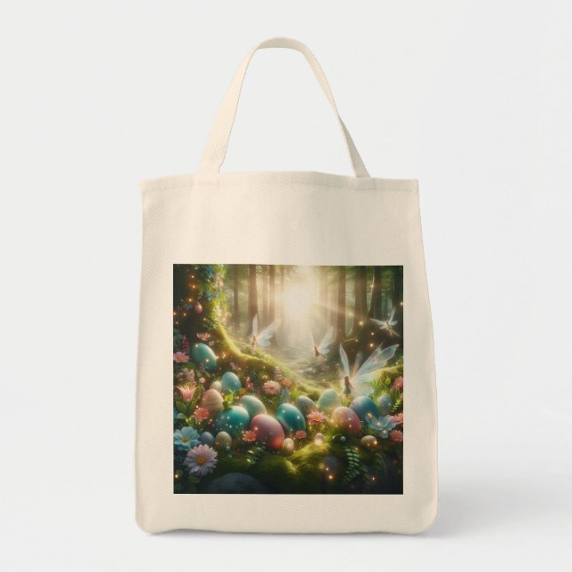 Bolsa Tote Fadas da Floresta Mística Ovos Mágicos da Primaver (Frente)