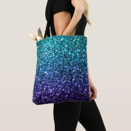 Bolsa Tote Faíscas de brilho azul-aqua Ombre faux