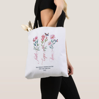 Bolsa Tote Faith Hope ama Bíblia de flores selvagens personal