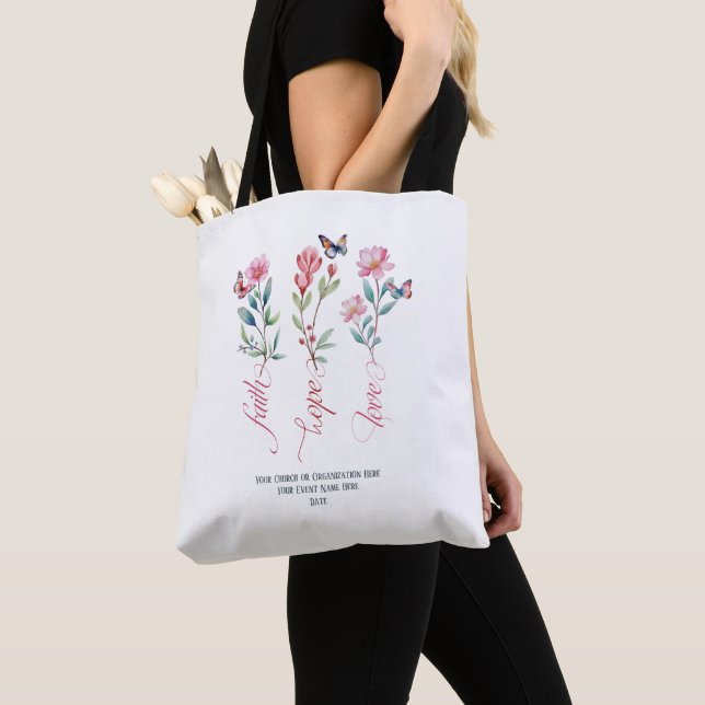 Bolsa Tote Faith Hope ama Bíblia de flores selvagens personal (Close Up)