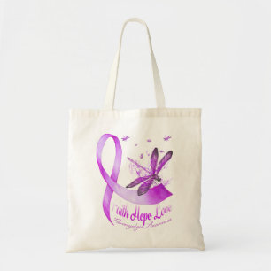 Bolsa Tote Faith Hope Love Dragonfly Roxo Fibromyalae