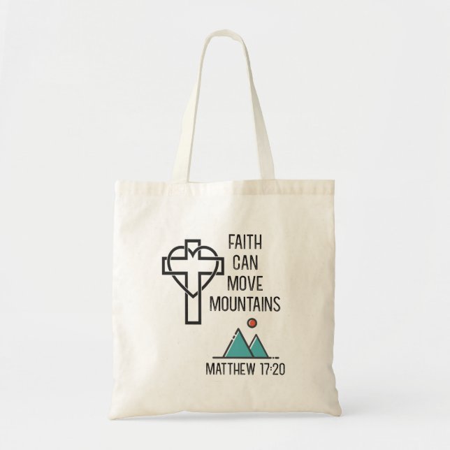 Bolsa Tote Faith Mover Montanhas Citação da Bíblia Cristã (Frente)