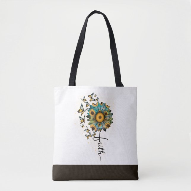 Bolsa Tote Faith Sunflower Butterflies Religião Cristã (Frente)