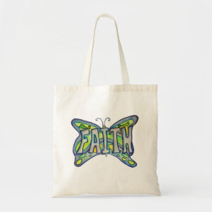 Bolsa Tote Faith Word Blue Butterfly Art Tote Bag
