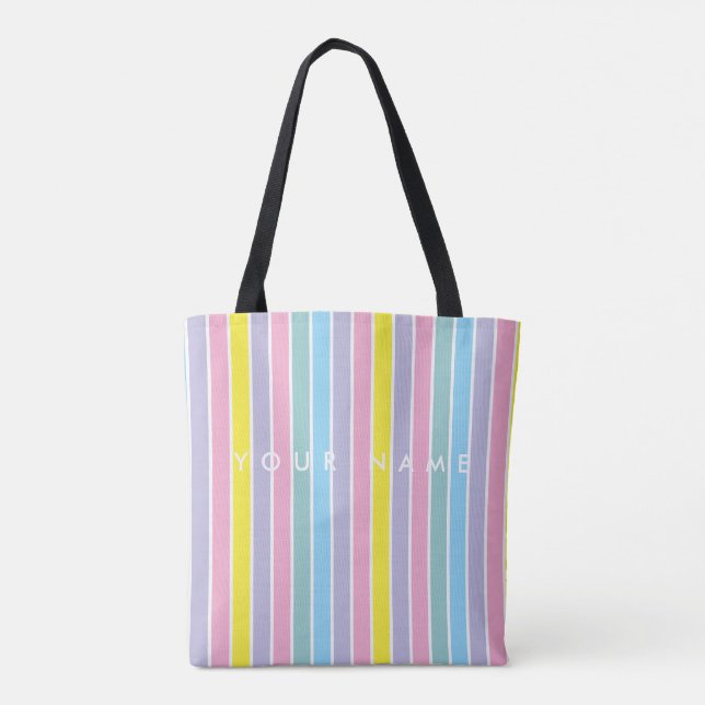 Bolsa Tote Faixa de cor Pastal Arco-íris  (Verso)