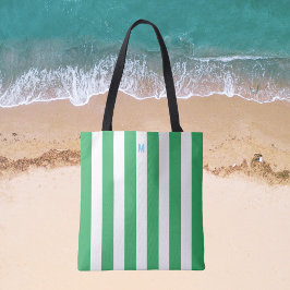 Bolsa Tote Faixa Verde Cabana e Monograma Azul Personalizado