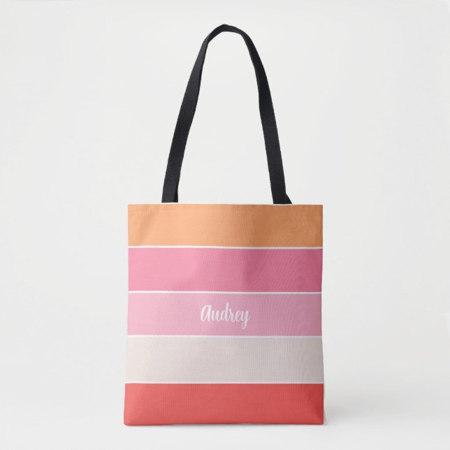 Bolsa Tote faixas de cores personalizadas de Verão cor laranj (Frente)
