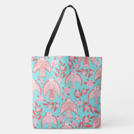 Bolsa Tote Falcões e Rosas elegantes, cor-de-rosa azul