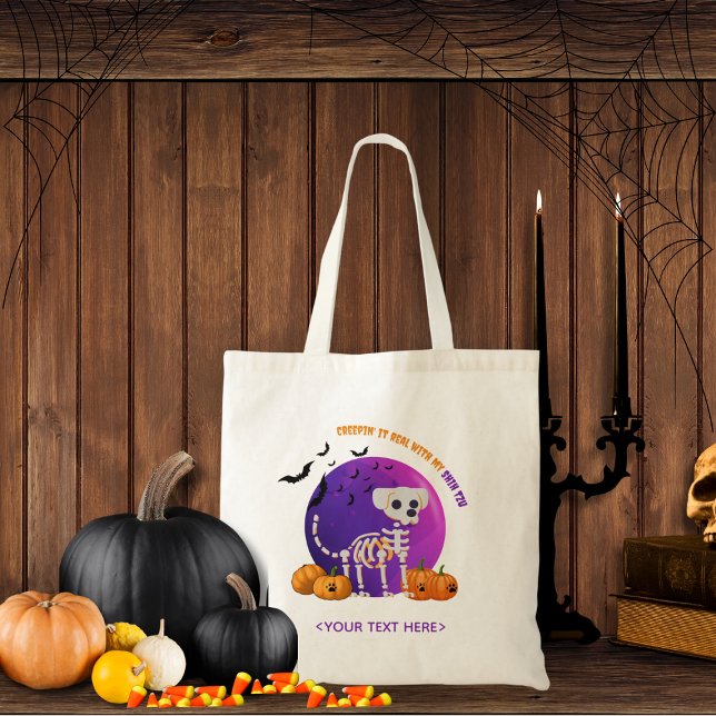 Bolsa Tote Fall Halloween Spooky Trick ou Treat Tote Bag (Trick or Treat OR show up to the Halloween party in style. Represent your favorite dog breed!!)