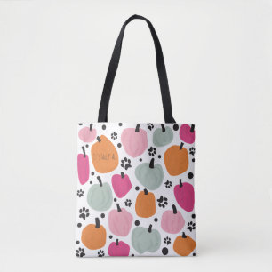 Bolsa Tote Fall Season Pumpkin Dog Cat Pastel desenhado