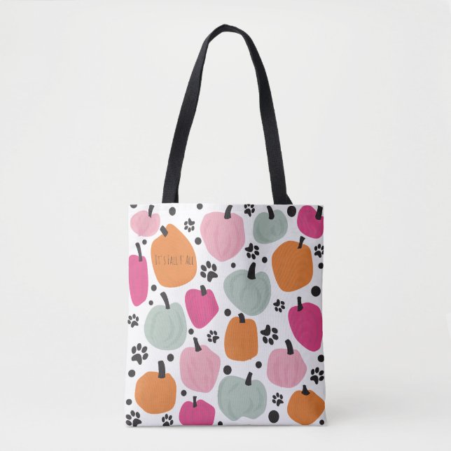 Bolsa Tote Fall Season Pumpkin Dog Cat Pastel desenhado (Frente)