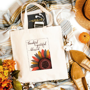 Bolsa Tote Fall Vibes Autumn Boho Sunflower Graças a Tote Bag