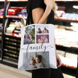 Bolsa Tote Família de Fotografias Personalizada Personalizada<br><div class="desc">Colagem de Fotografias Saco de Modelo Personalizado Único de 4 Fotografias de Ricaso - apresentado com uma impressionante tipografia familiar</div>