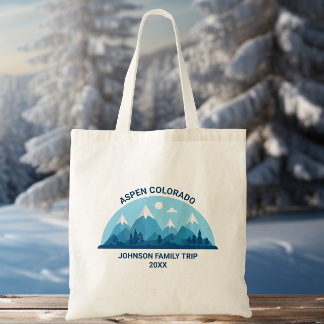 Bolsa Tote Família de inverno Personalizada Reunião Azul Mont (Criador carregado)