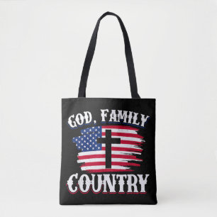 Bolsa Tote Família Deus País Americano Bandeira Cross Christi