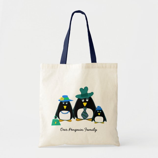 Bolsa Tote Família Engraçada de Pinguins de 3 Presentes (Frente)