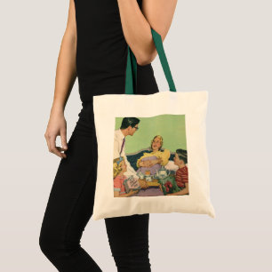 Bolsa Tote Família retrô serve café da manhã na cama para a m