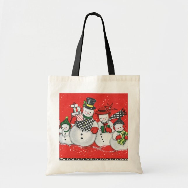 Bolsa Tote família Snowman dos natais vintages (Frente)