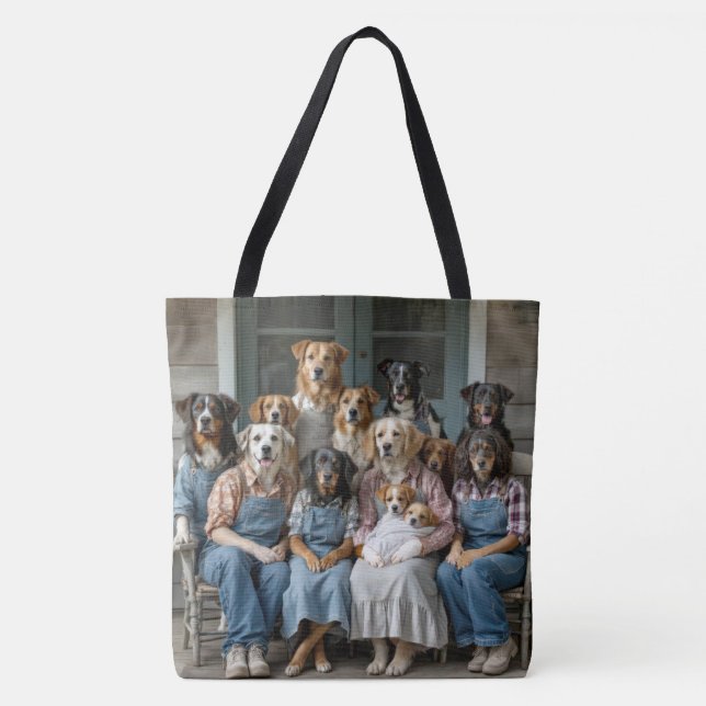Bolsa Tote Family Reunion of Dogs On Farmhouse Porch (Frente)