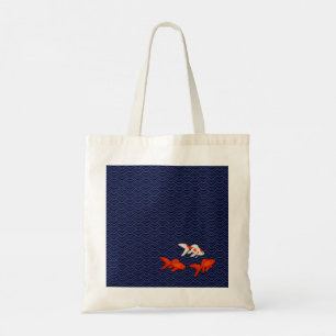 Bolsa Tote Fantail Goldfish no padrão de onda de Seigaiha jap