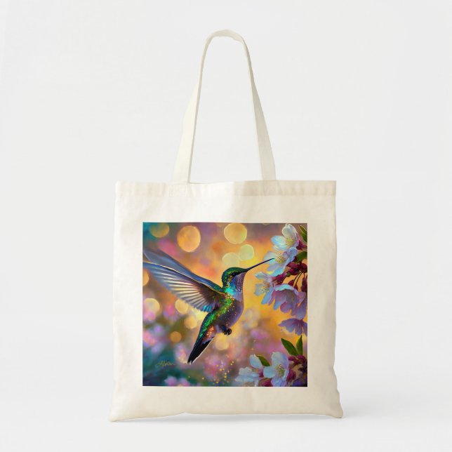 Bolsa Tote Fantasia de Flor de Cerejeira Beija-flor (Frente)