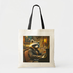 Bolsa Tote Fantasia de Guaxinim Fofo Tocando Piano