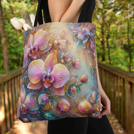 Bolsa Tote Fantasia de Jardim de Orquídea Rosa Linda