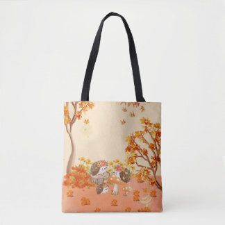 Bolsa Tote Fantasia de Outono: Ouriços em uma Floresta Aconch
