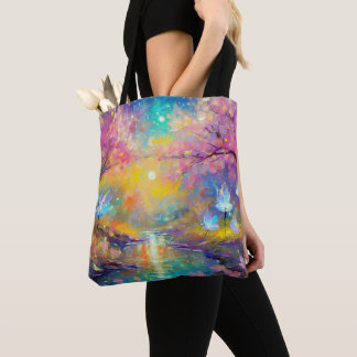 Bolsa Tote Fantasia do Nascer do Sol com Flor de Cerejeira