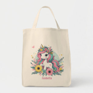 Bolsa Tote Fantasia Floral Bonita Mundo Encantado de Unicórni