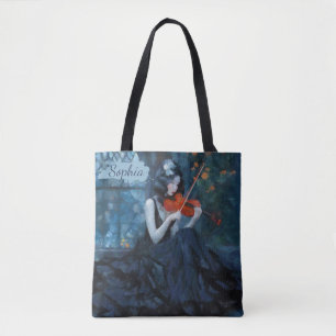 Bolsa Tote Fantasia Gótica Violinista Escuro no Jardim da Lua