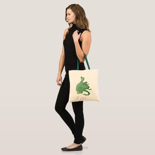 Bolsa Tote fantasia mítica criatura doce dragão verde (Frente (modelo))