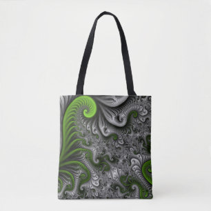 Bolsa Tote Fantasia Mundo Verde E Cinza De Arte Fractal
