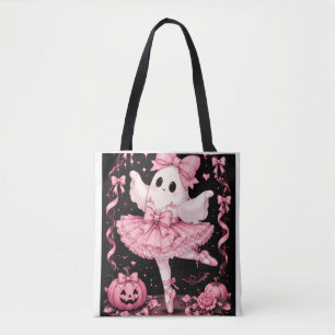 Bolsa Tote Fantasma Bailarina Coquete Laço Rosa Halloween