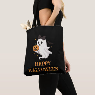 Bolsa Tote Fantasma Bonito com Arco e Pumpkin   Dia das Bruxa