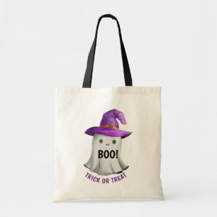 Bolsa Tote Fantasma bonito com chapéu de bruxa roxo