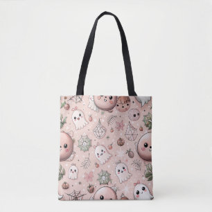 Bolsa Tote Fantasma Cor-de-Rosa e Pastel do Halloween Sem Vis