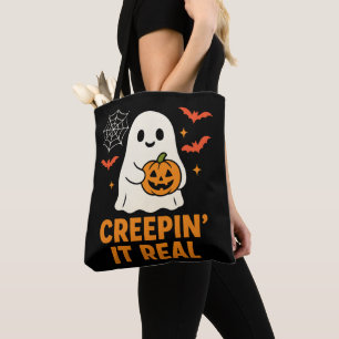 Bolsa Tote Fantasma 'Creepin’ It Real' com arte de abóbora de