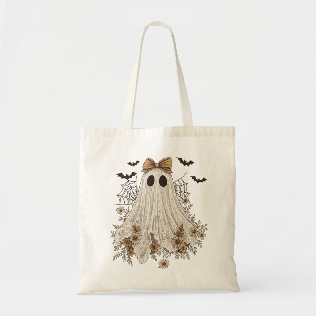 Bolsa Tote Fantasma de Renda Elegante com Laço | Fantasma Flo (Frente)