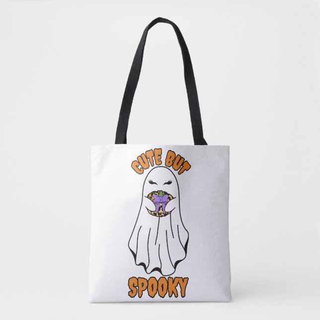 Bolsa Tote Fantasma do Halloween bonito mas assustador segura (Frente)