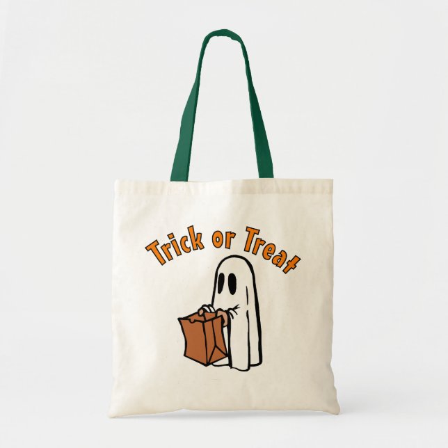 Bolsa Tote Fantasma do Halloween com Truque de Bag ou Tratar (Frente)