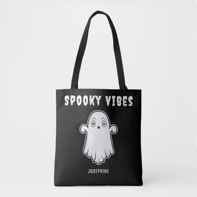 Bolsa Tote Fantasma do Spookes Vibes com Nome Personalizado B (Frente)