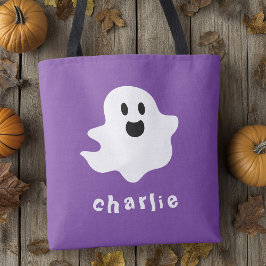 Bolsa Tote Fantasma fantasma e nome púrpura Halloween