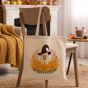 Bolsa Tote Fantasma Fofo Assustador e Coroa de Abóbora de Out