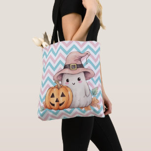 Bolsa Tote Fantasma Fofo e Abóbora de Halloween