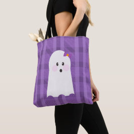 Bolsa Tote Fantasma Ghoul Roxo Xadrez Halloween