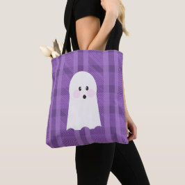 Bolsa Tote Fantasma Ghoul Roxo Xadrez Halloween  