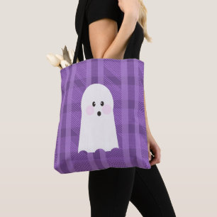 Bolsa Tote Fantasma Ghoul Roxo Xadrez Halloween  
