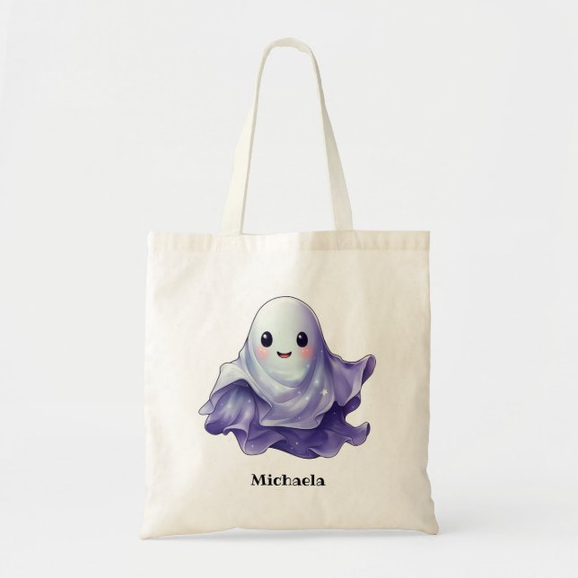 Bolsa Tote Fantasma Personalizado Fofo de Halloween (Frente)